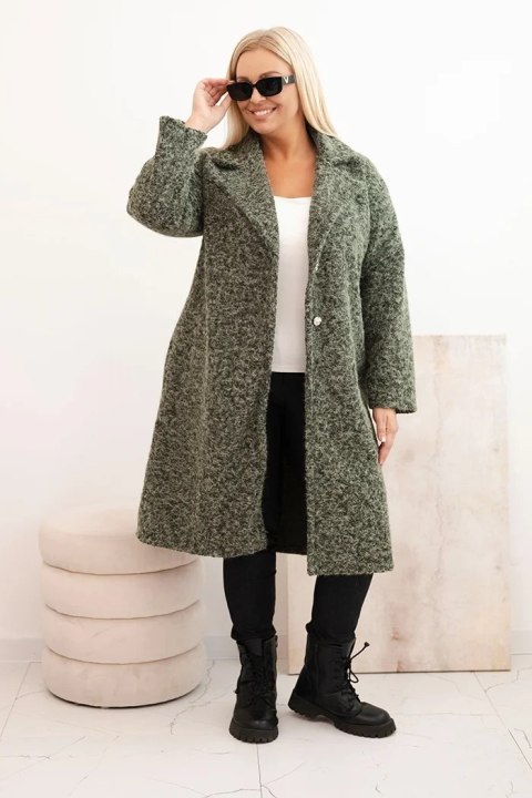 Płaszcz damski Plus Size z wełną i dużym kołnierzem khaki