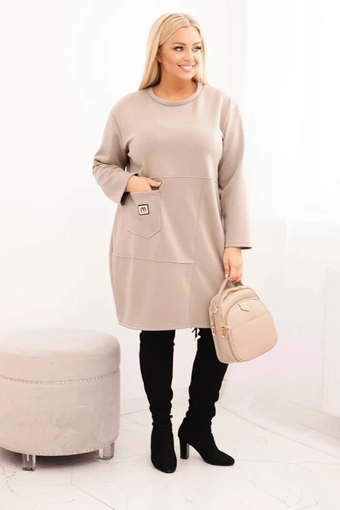 Sukienka damska Plus Size masełko z kieszenią i rękawem 3/4 fango