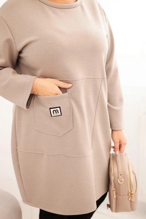 Sukienka damska Plus Size masełko z kieszenią i rękawem 3/4 fango