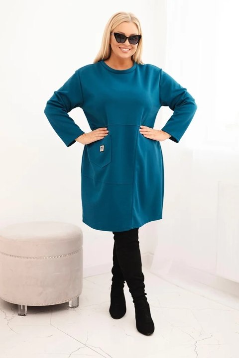 Sukienka damska Plus Size masełko z kieszenią i rękawem 3/4 morska