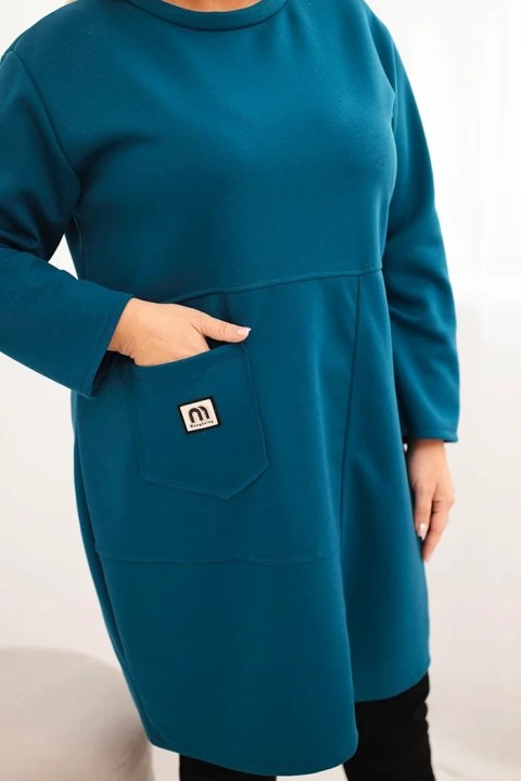 Sukienka damska Plus Size masełko z kieszenią i rękawem 3/4 morska