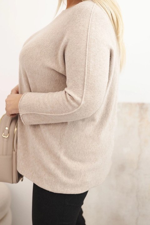 Sweter damski plus size z dekoltem łódką ciemno beżowy