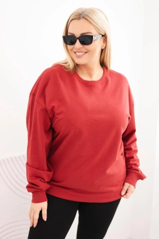 Bluza damska pętelkowa Plus Size bawełniana basic z okrągłym dekoltem bordowa