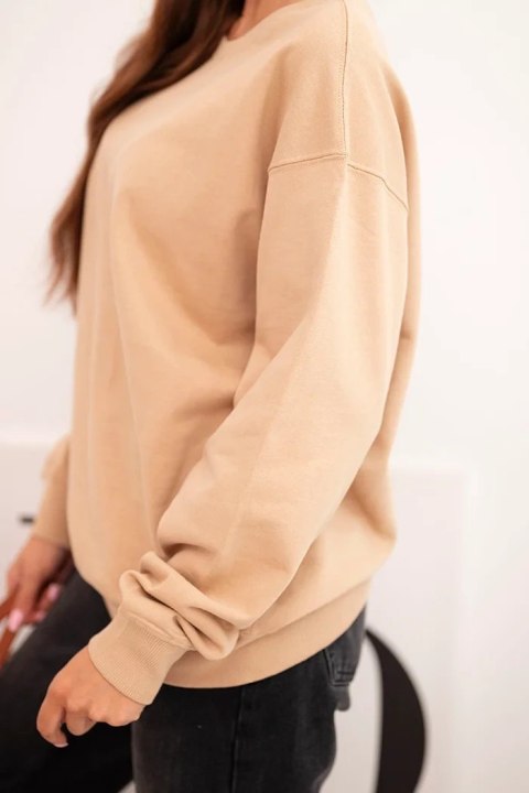 Bluza damska pętelkowa bawełniana basic z okrągłym dekoltem beżowa