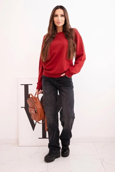 Bluza damska pętelkowa bawełniana basic z okrągłym dekoltem bordowa