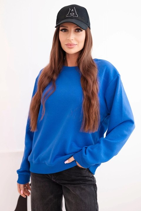 Bluza damska pętelkowa bawełniana basic z okrągłym dekoltem chabrowa