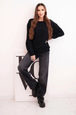 Bluza damska pętelkowa bawełniana basic z okrągłym dekoltem czarna