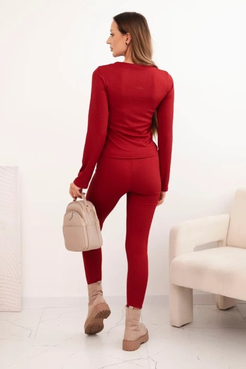 Komplet damski bawełniany z długim rękawem i legginsami bordowy