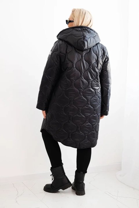 Kurtka damska Plus Size zimowa pikowana z kapturem czarna