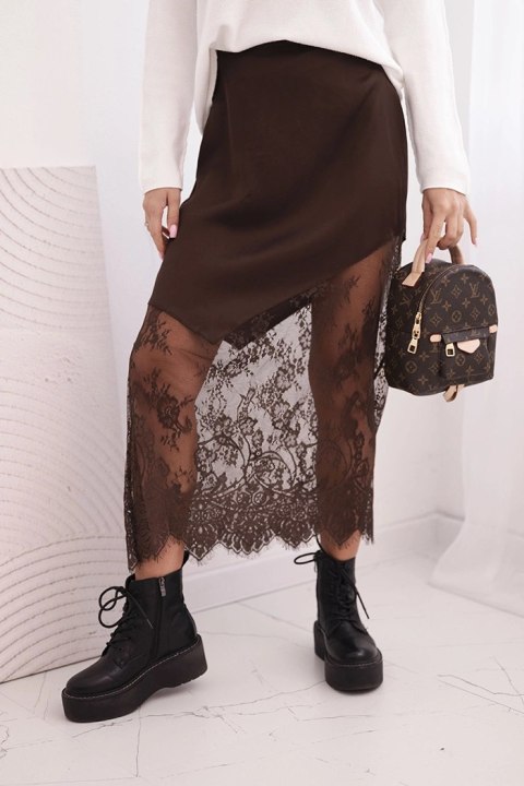 Spódnica damska wiskozowa z koronką brązowa
