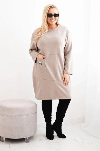 Sukienka damska Plus Size masełko z kieszenią i rękawem 3/4 fango