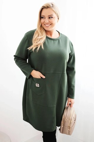 Sukienka damska Plus Size masełko z kieszenią i rękawem 3/4 khaki