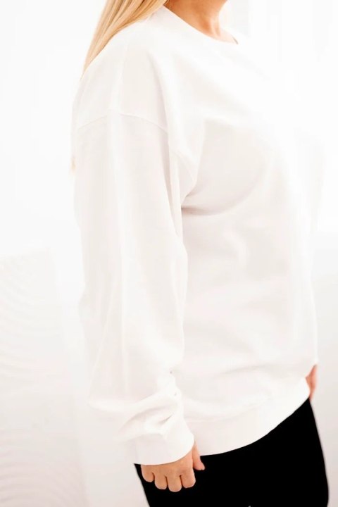 Bluza damska pętelkowa Plus Size bawełniana basic z okrągłym dekoltem biała