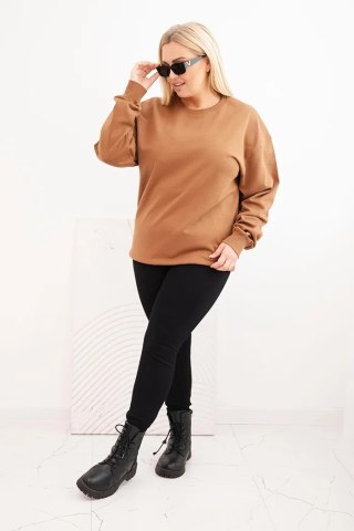 Bluza damska pętelkowa Plus Size bawełniana basic z okrągłym dekoltem camelowa