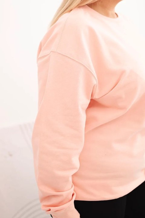 Bluza damska pętelkowa Plus Size bawełniana basic z okrągłym dekoltem łososiowa