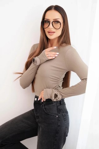 Bluzka damska prążkowana z marszczeniem z boku fango