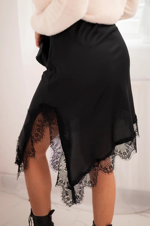 Spódnica damska wiskozowa z koronką i asymetrycznym dołem czarna