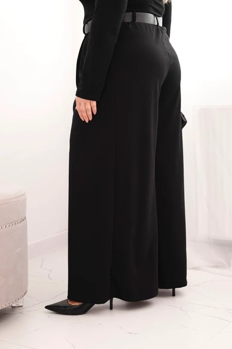 Spodnie damskie Plus Size z szeroką nogawką i paskiem czarne