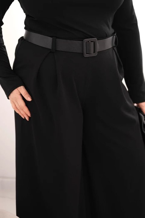 Spodnie damskie Plus Size z szeroką nogawką i paskiem czarne