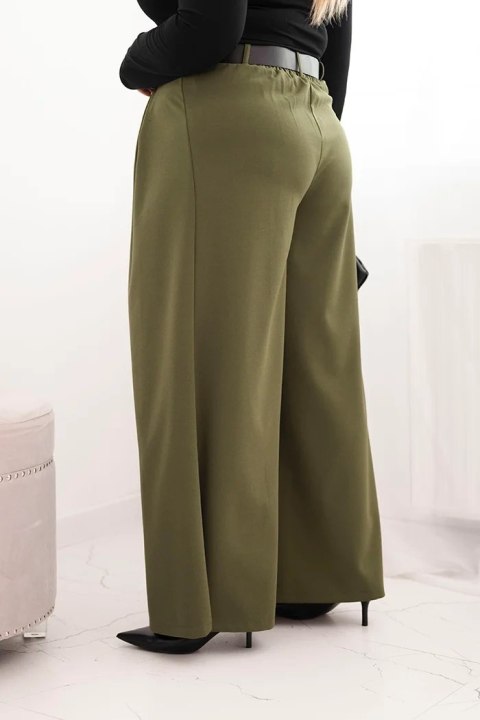 Spodnie damskie Plus Size z szeroką nogawką i paskiem khaki