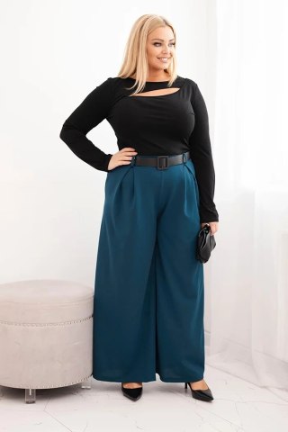 Spodnie damskie Plus Size z szeroką nogawką i paskiem morskie