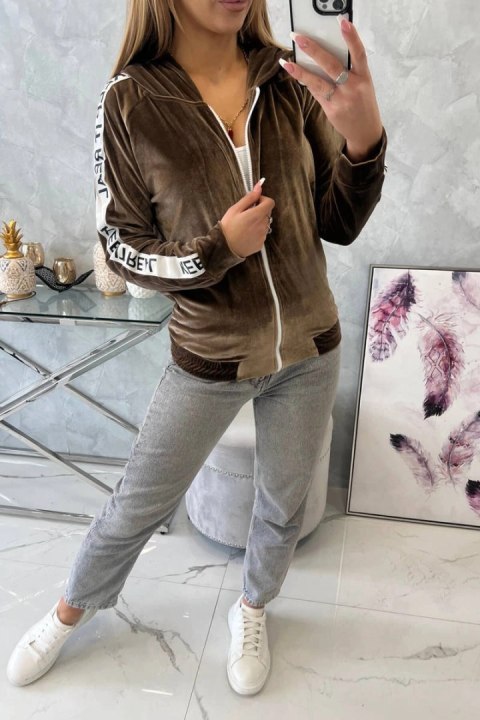 Bluza welurowa z kapturem brązowy