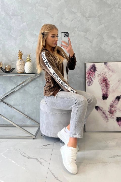 Bluza welurowa z kapturem brązowy