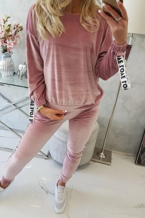 Komplet welurowy Love ciemno pudrowy róż