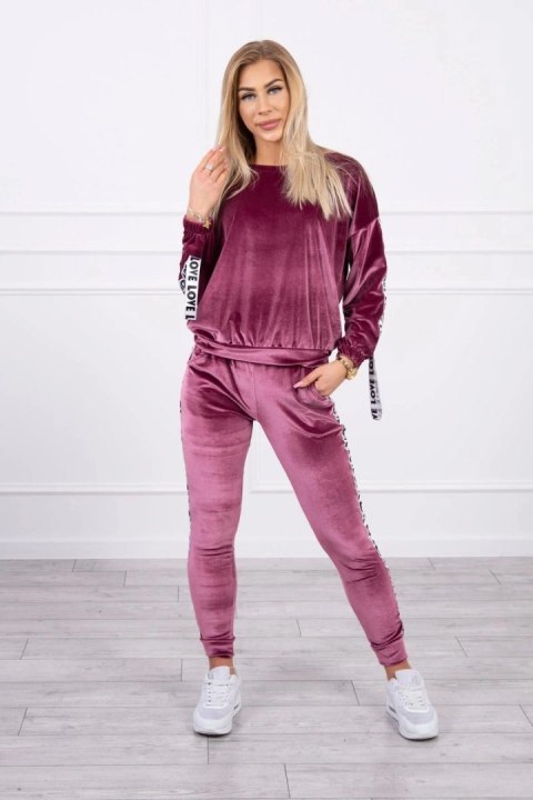 Komplet welurowy Love ciemno różowy