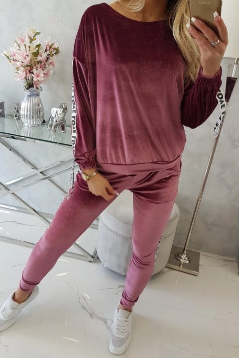 Komplet welurowy Love ciemno różowy