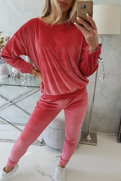 Komplet welurowy Love malinowy