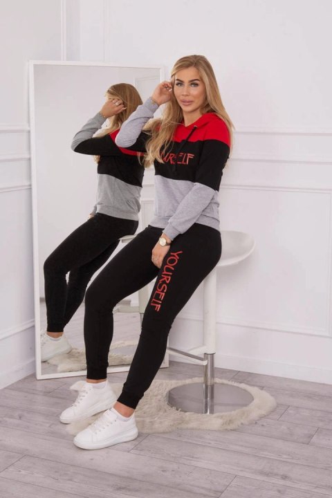 Komplet z nadrukiem Yourself czerwony+czarny