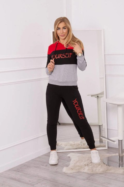 Komplet z nadrukiem Yourself czerwony+czarny