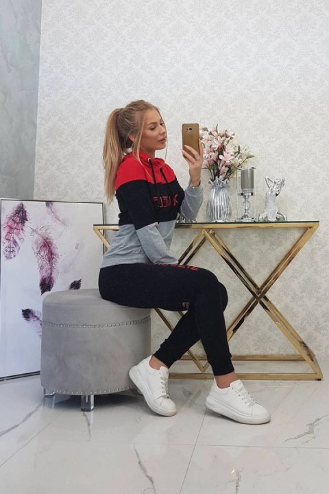 Komplet z nadrukiem Yourself czerwony+czarny