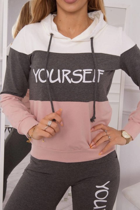 Komplet z nadrukiem Yourself ecru+grafitowy