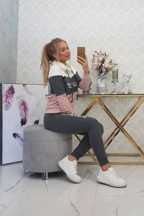 Komplet z nadrukiem Yourself ecru+grafitowy