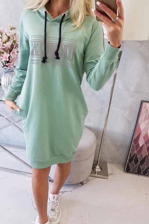 Sukienka z odblaskowym nadrukiem ciemno miętowa