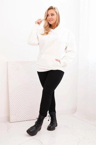 Bluza damska pętelkowa Plus Size bawełniana z kapturem i kieszenią kangurką biała