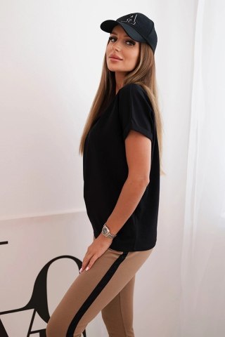 Komplet damski bawełniany z bluzką i legginsami z lampasem czarny