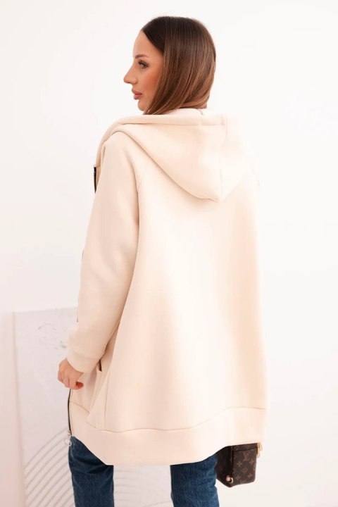 Bluza damska ocieplana bluza z kapturem i zamkiem beżowa