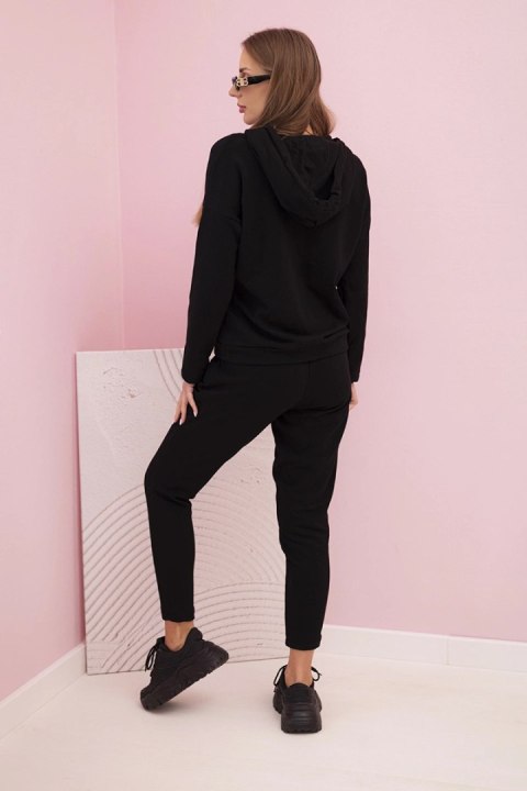 Komplet dresowy damski z kapturem i nadrukiem czarny