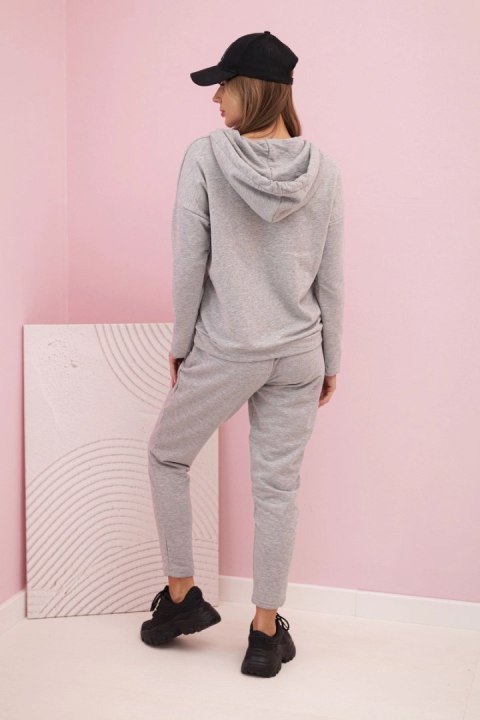 Komplet dresowy damski z kapturem i nadrukiem szary
