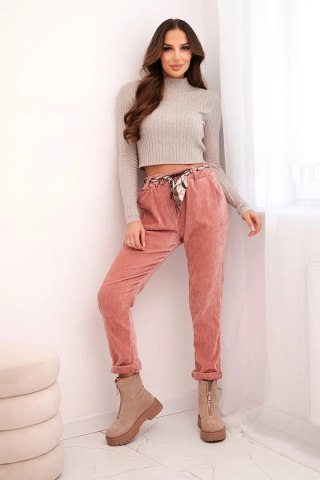 Spodnie damskie z wiskozy z apaszkowym paskiem ciemno różowe