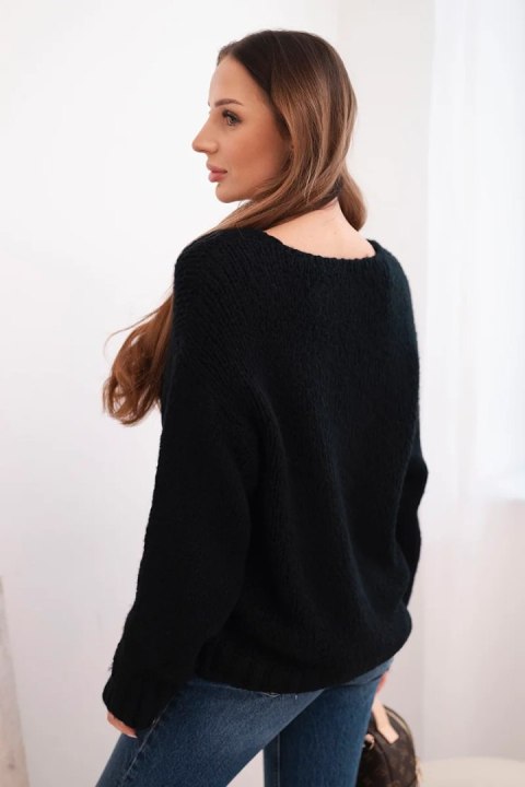 Sweter damski z miękkiej dzianiny z dekoltem V czarny