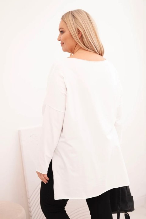 Bluzka damska Plus Size asymetryczna z długim rękawem biała