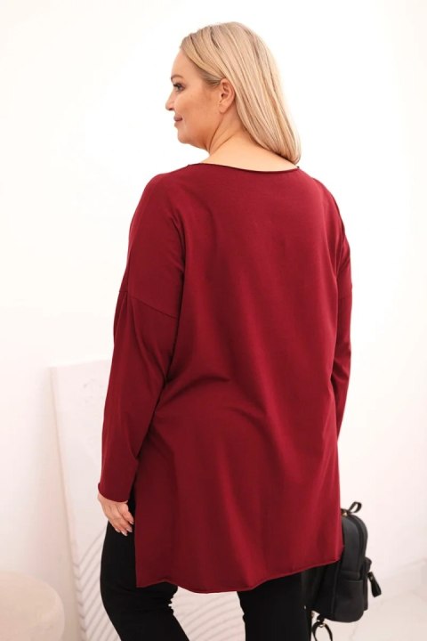 Bluzka damska Plus Size asymetryczna z długim rękawem bordowa