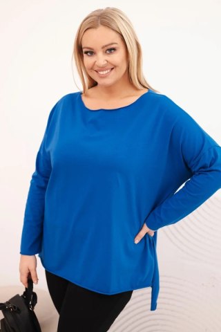 Bluzka damska Plus Size asymetryczna z długim rękawem chabrowa