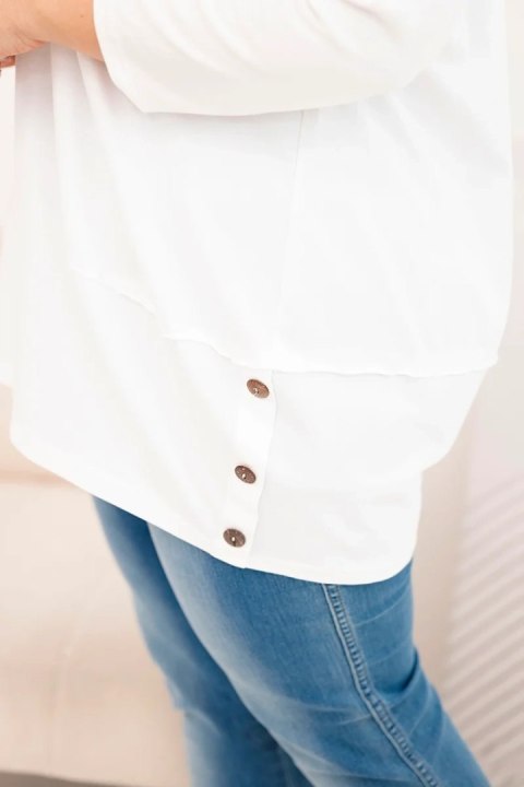 Bluzka damska Plus Size z bawełny z ozdobnymi guzikami i podwijanymi rękawami ecru