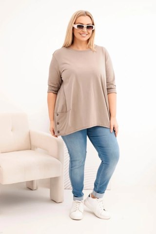 Bluzka damska Plus Size z bawełny z ozdobnymi guzikami i podwijanymi rękawami fango