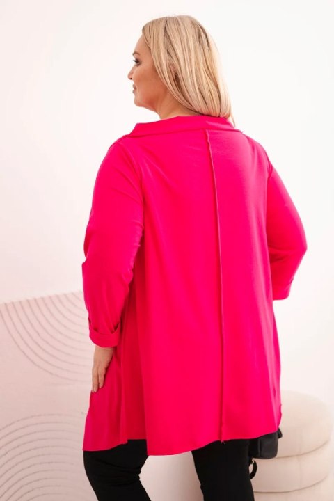 Bluzka damska bawełniana Plus Size asymetryczna z podwijanym rękawem fuksja